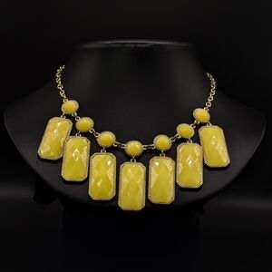 Yellow Faceted Dangle Panel Statement Necklace in Gold Tone
